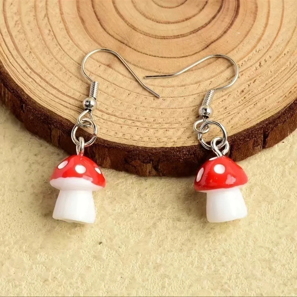 New mini mushroom dangle earrings